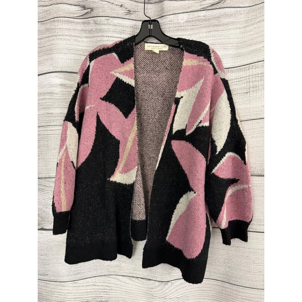 Saltwater Luxe Noland Sweater Abstract Pink & Black Open Cardigan Sweater Size X